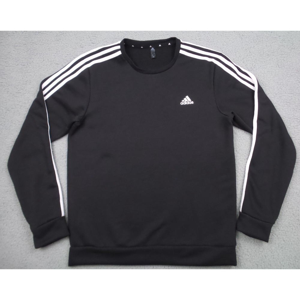 Adidas Mens Sweatshirt Size Medium Black Primegreen French Terry 3-Stripes Crew